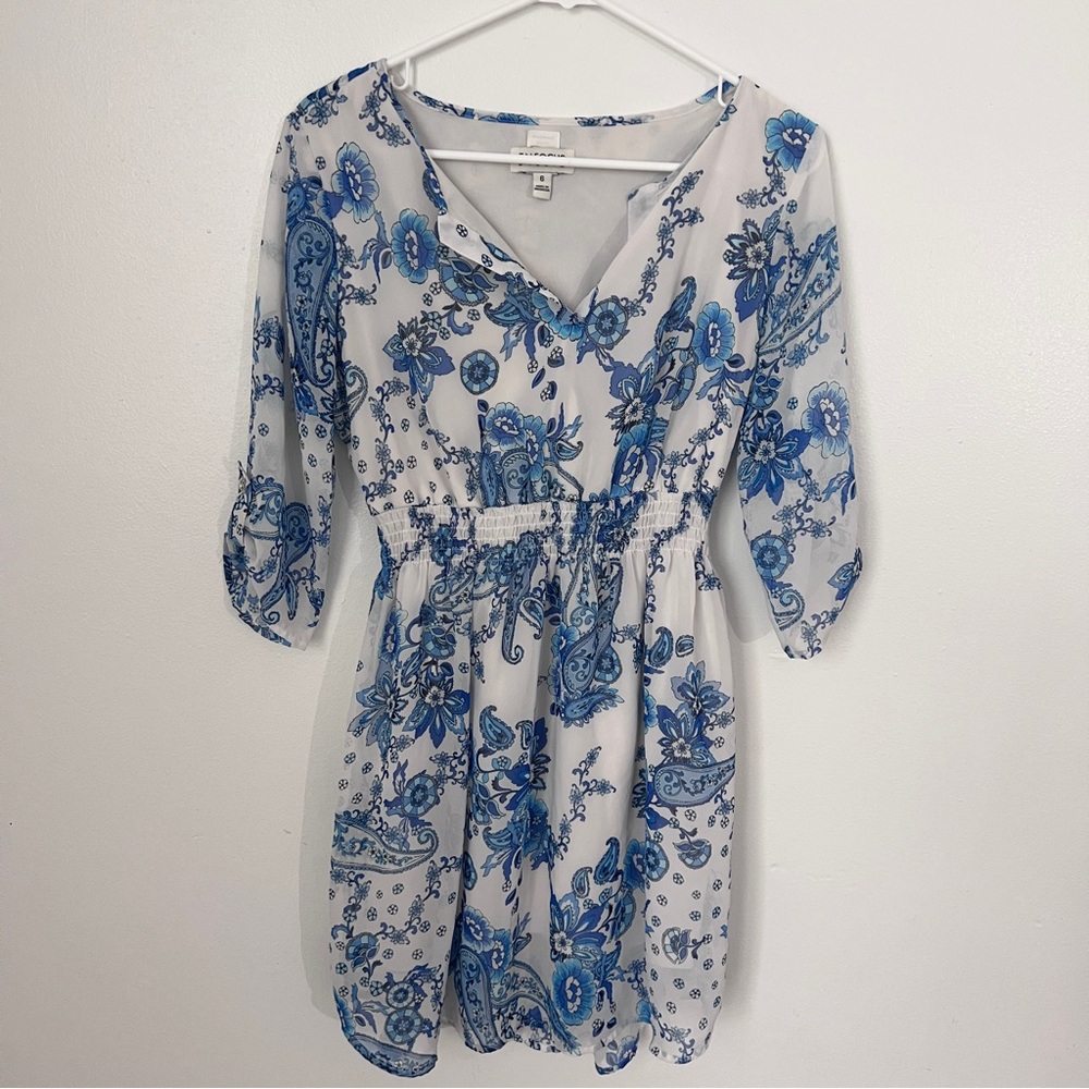Enfocus Studios Blue Floral V-Neck Chiffon Dress